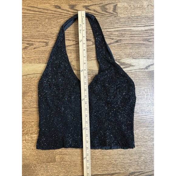 VTG Hugo Buscati Womens Black 100% Silk Beaded Halter Top Size 12 Holiday Y2K - Picture 9 of 10